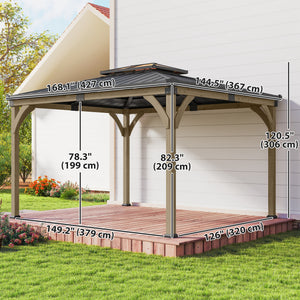 12' x 14' gazebo with rigid galvanized steel roof, wooden frame, double roof, light walnut color