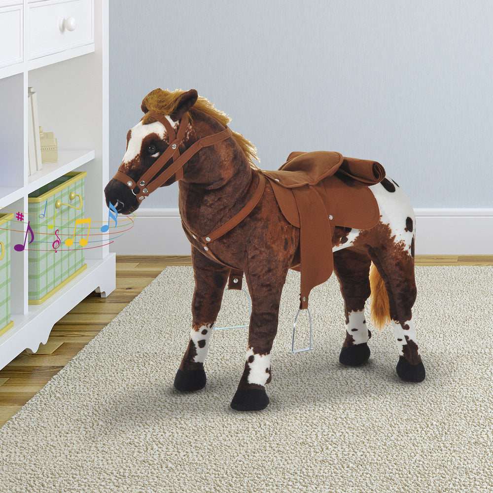 Ride-on horse with neighing, soft padding, brown