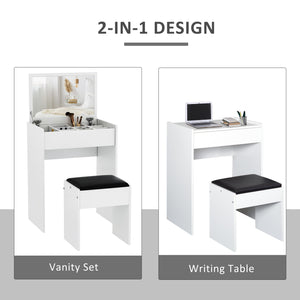 Modern dressing table with makeup table and padded stool, white