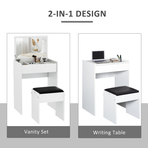 Modern dressing table with makeup table and padded stool, white