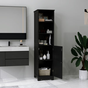 Tall Bathroom Storage Cabinet with Adjustable Shelf, 3 Open Shelves, Black