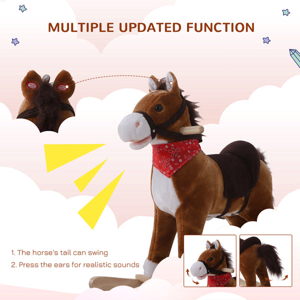Plush Rocking Horse with Sound Scarf Included, Red and Brown