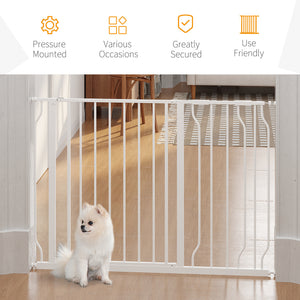 White pet gate with door and double locking system