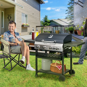 40,000 BTU propane gas barbecue with 4 main burners, 1 side burner, black