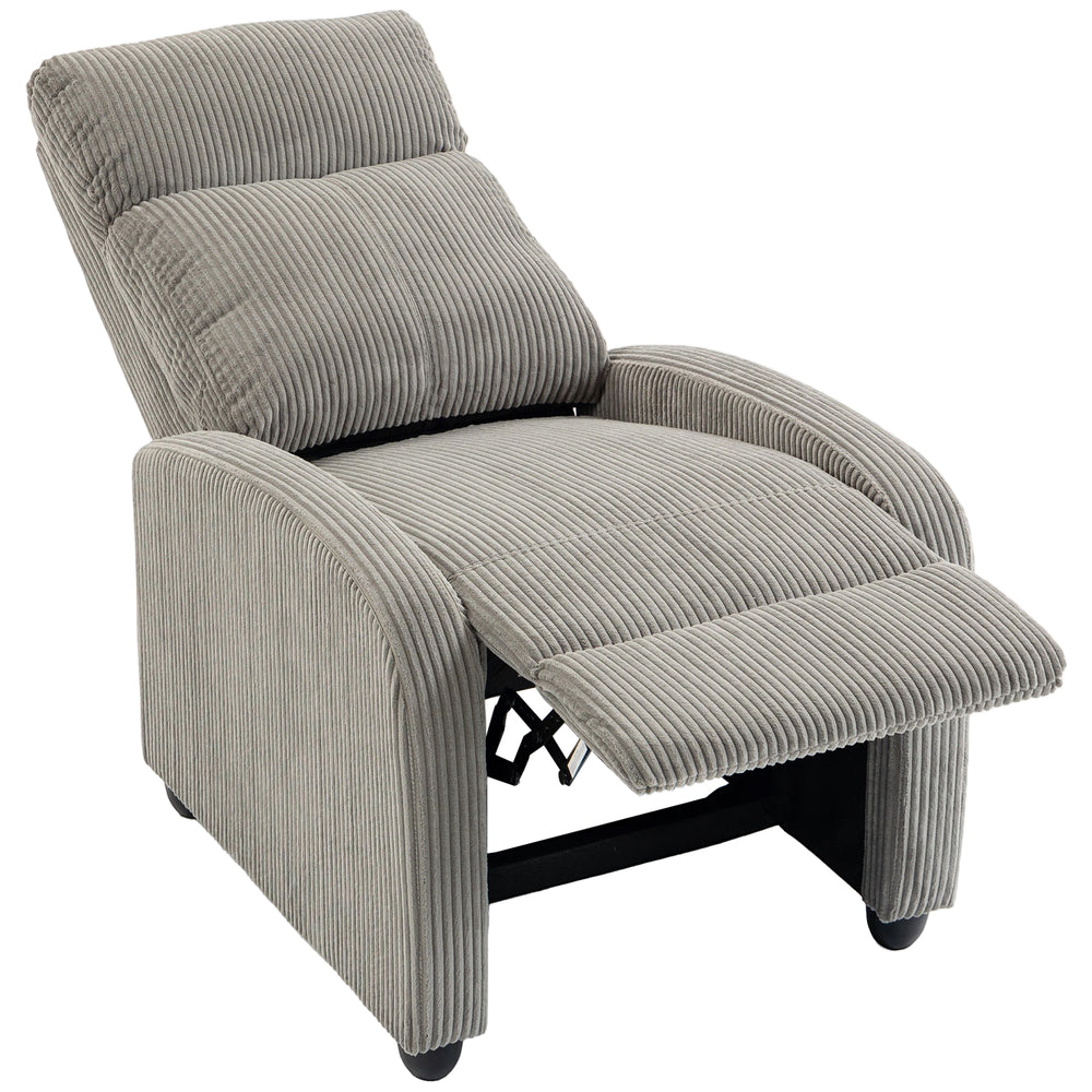 Corduroy recliner with upholstered seat, ideal for the living room, gray