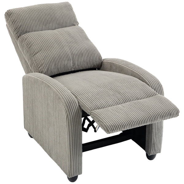 Corduroy recliner with upholstered seat, ideal for the living room, gray