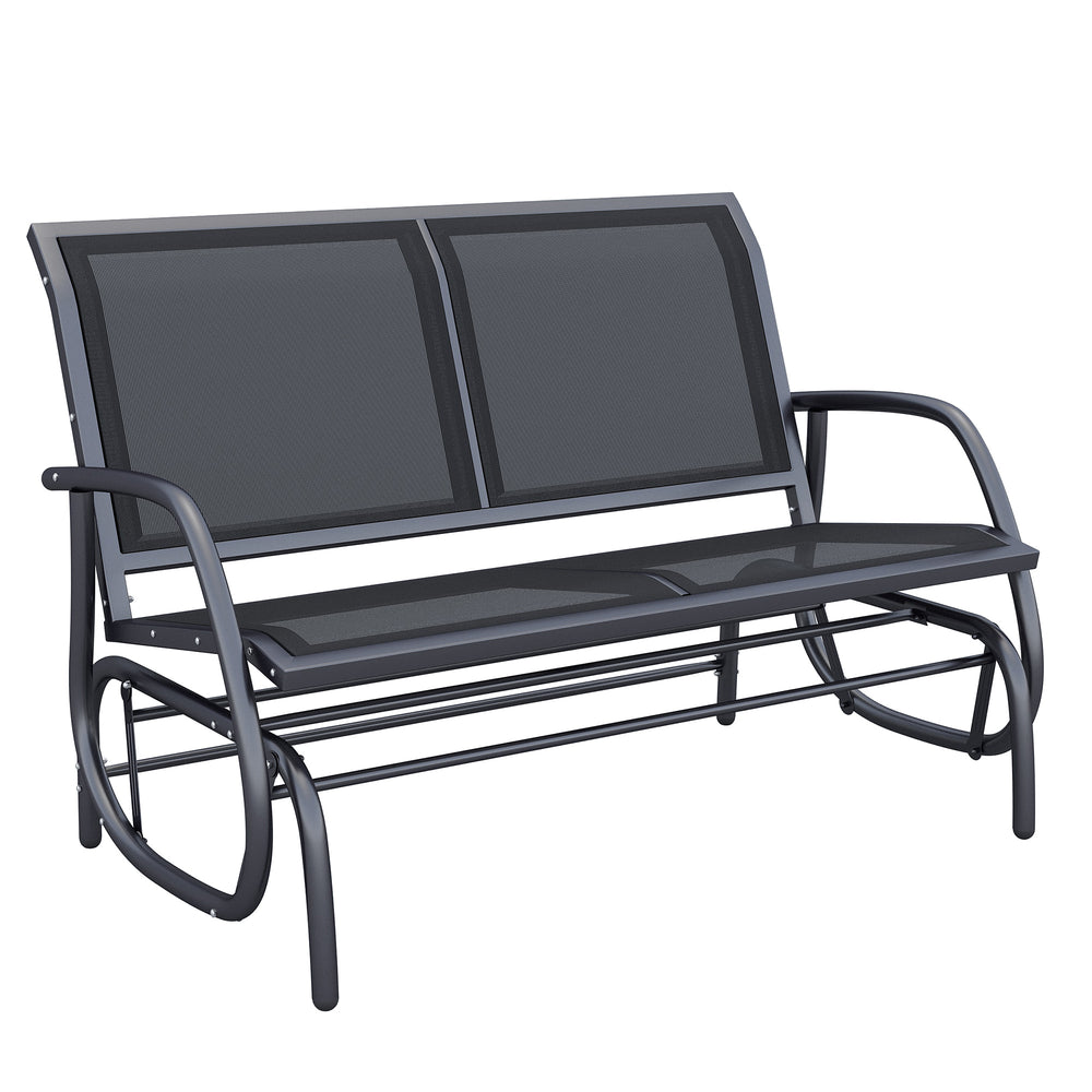 Double rocking bench, steel frame, durable fabric seat, black color