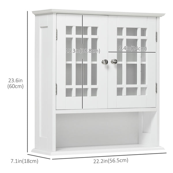 Modern wall-mounted bathroom vanity unit with 2-door cabinet and open shelf, white