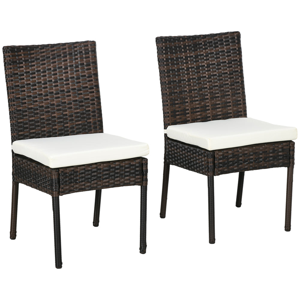 Chaises de salle à manger en rotin synthétique marron pour extérieur avec coussins confortables, parfaites pour terrasse ou patio