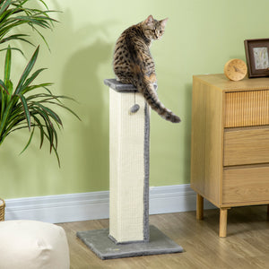 81cm high scratching post with hanging ball and soft plush, grey