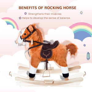 Plush Rocking Horse with Realistic Sound, Red and Brown