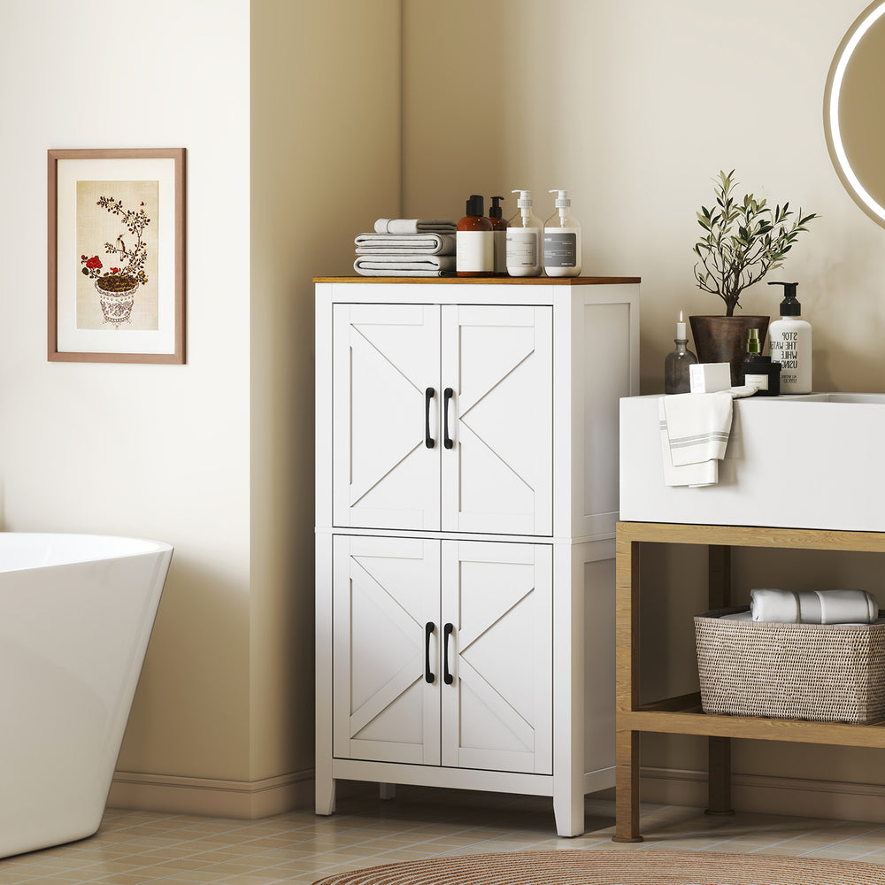 Farmhouse bathroom vanity, white and walnut