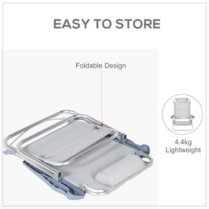 Set of 2 beach chairs, camping chairs with adjustable backrest and headrest, light gray