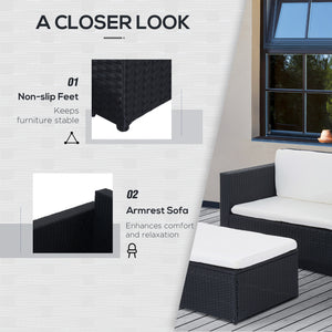 2 Piece Wicker Living Room Set with Loveseat and Two Seater Ottoman, Cream White