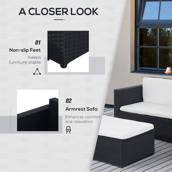 2 Piece Wicker Living Room Set with Loveseat and Two Seater Ottoman, Cream White