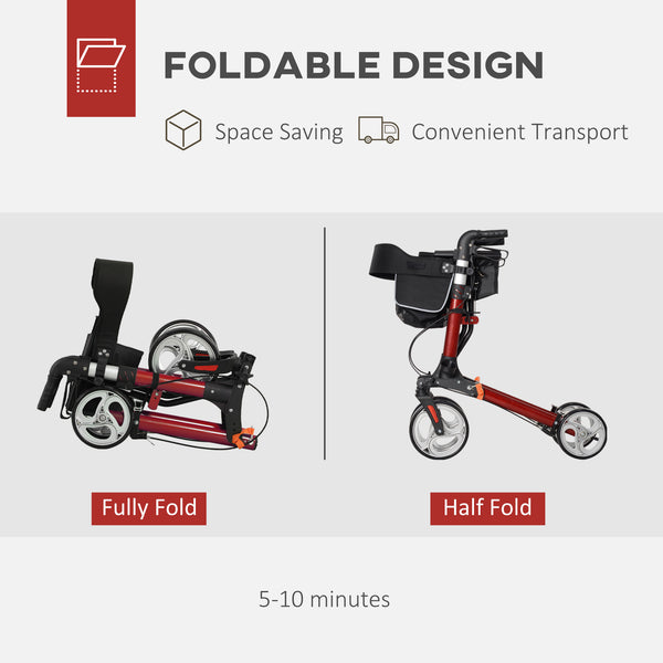 Lightweight folding walker with large red seat