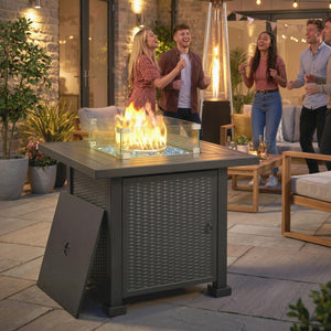 32 in. 50,000 BTU Propane Fire Pit Table, Wind Guard, Cover, CSA Certified, Black