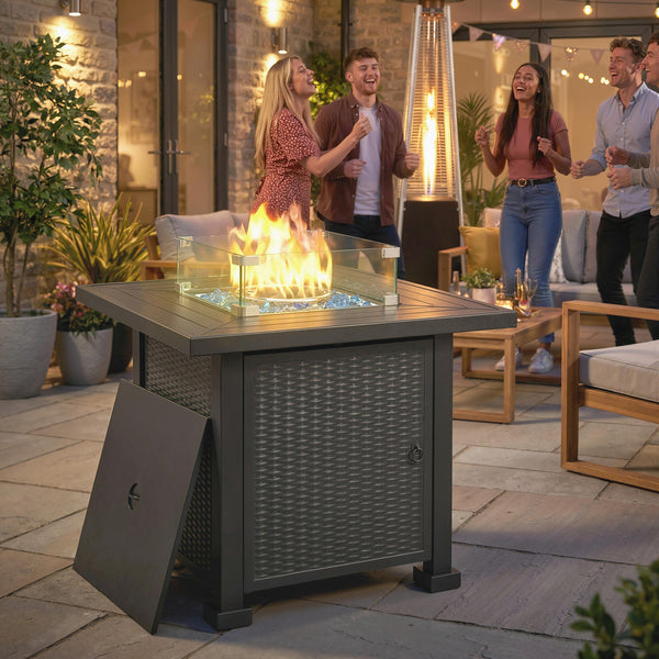 32 in. 50,000 BTU Propane Fire Pit Table, Wind Guard, Cover, CSA Certified, Black