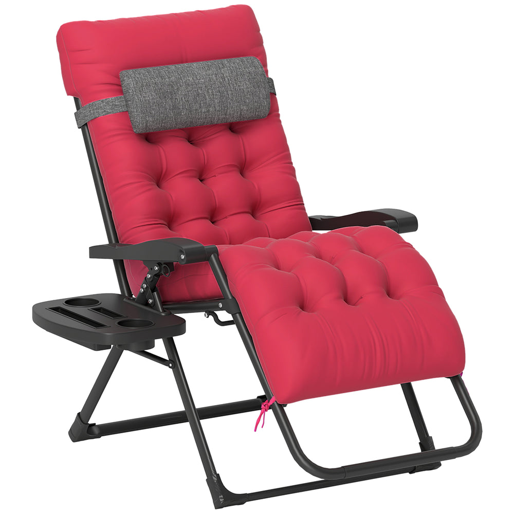 Padded Zero Gravity Recliner with Cup Holder, Adjustable Backrest, Removable Cushion for Outdoor Use, Red