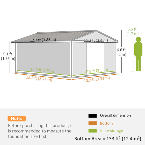 Practical garden shed with 4 ventilation openings and double sliding doors, green