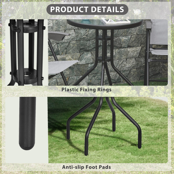 Round patio table with tempered glass top