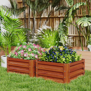 Raised vegetable garden with galvanized steel frame, dark brown wood look
