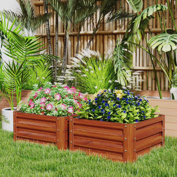 Raised vegetable garden with galvanized steel frame, dark brown wood look