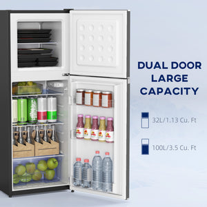Double Door Mini Fridge with Freezer, 4.6 cu. ft., Thermostat, Shelves, Reversible Door, Black