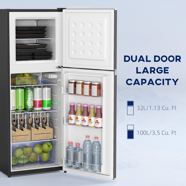 Double Door Mini Fridge with Freezer, 4.6 cu. ft., Thermostat, Shelves, Reversible Door, Black