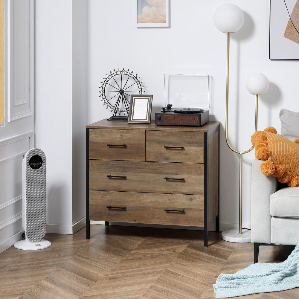 Bedroom chest of drawers with 4 drawers, metal frame, brown