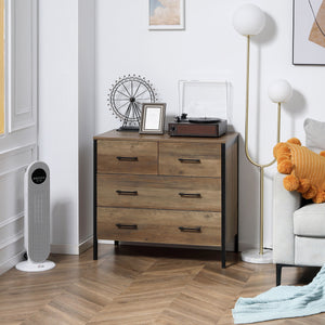 Bedroom chest of drawers with 4 drawers, metal frame, brown