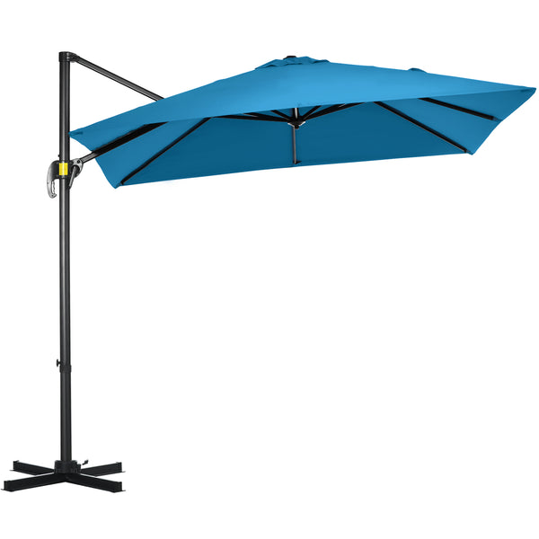 8-foot square cantilever parasol with 360° rotation, made of aluminum, turquoise