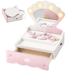 Children's vanity table with lighted mirror, drawer and 8 accessories