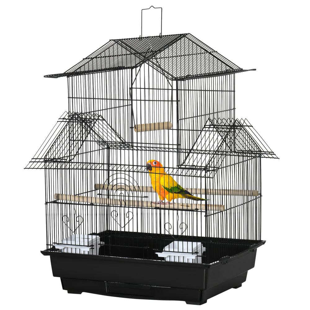63cm Bird Cage with Perch, Swing, Food Container, Sliding Tray and Handle, for Finches, Canaries and Parakeets