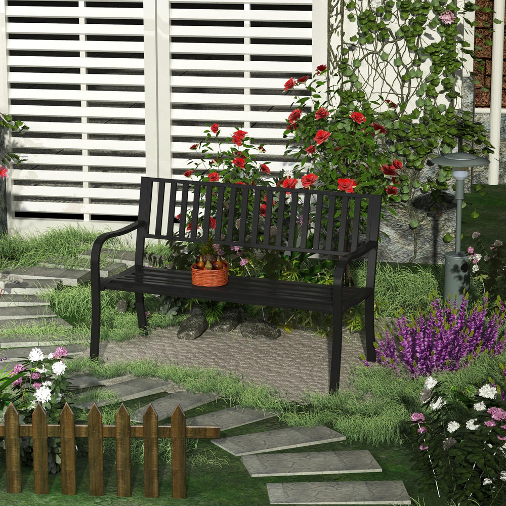 50" Steel Garden Bench, Metal Park Chair, Brown