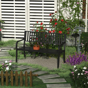 50" Steel Garden Bench, Metal Park Chair, Brown