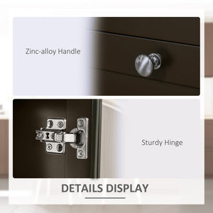 Sideboard with 2 drawers, 3 storage spaces, glass doors and adjustable shelves, dark brown