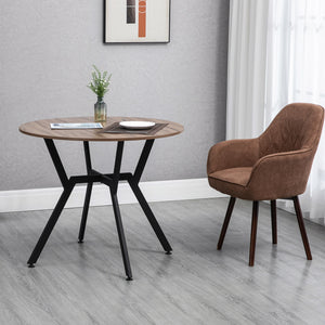 Round dining table with steel frame, brown