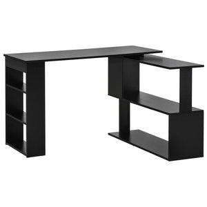 L-shaped corner desk, 360° swivel, with storage shelf, black