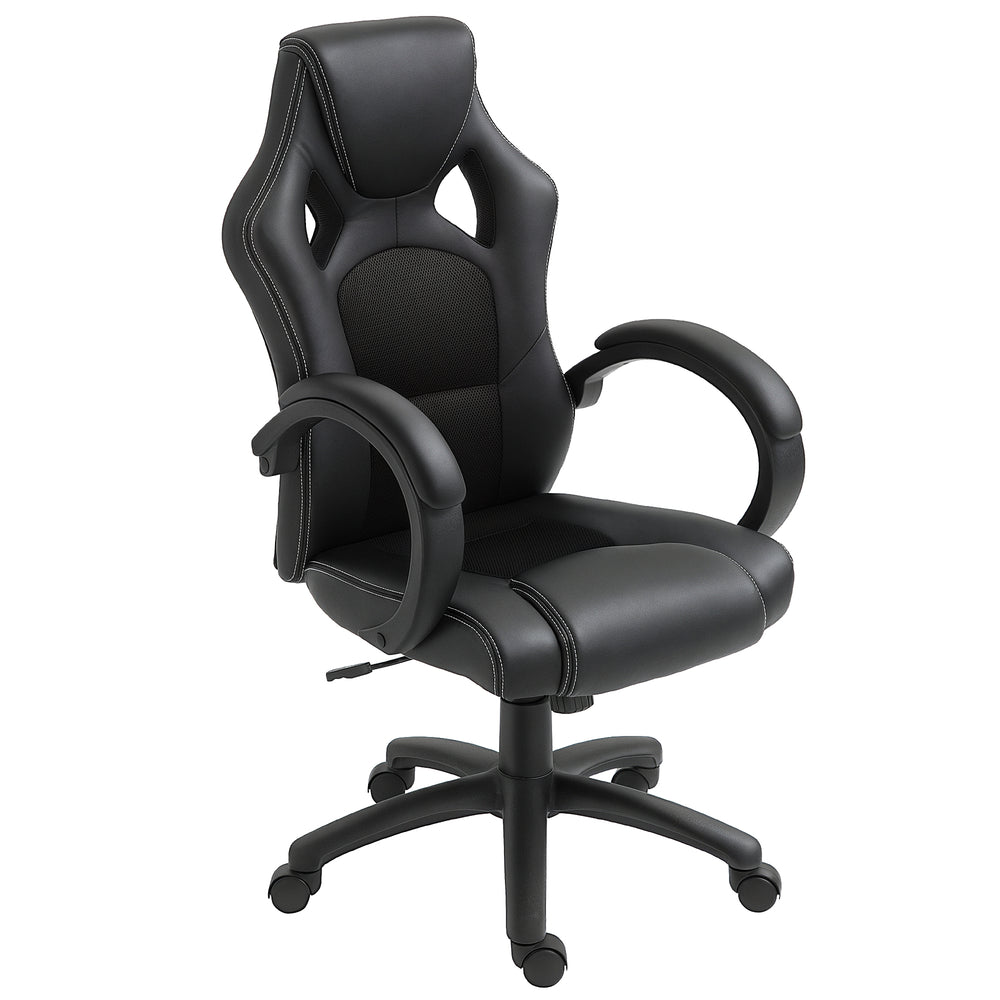 Gaming office chair with swivel casters, padded headrest, black