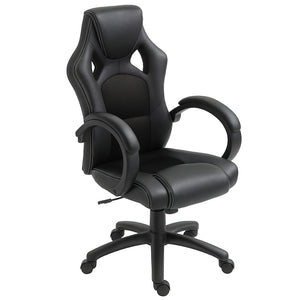 Gaming office chair with swivel casters, padded headrest, black