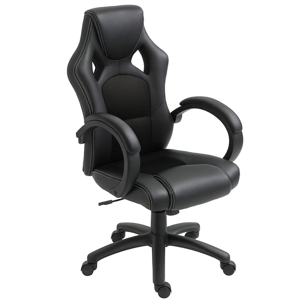 Gaming office chair with swivel casters, padded headrest, black