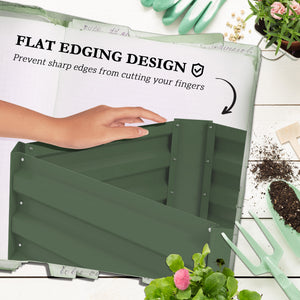 Raised galvanized planter with 4-tier trellis, green