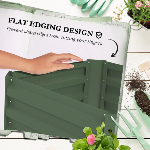 Raised galvanized planter with 4-tier trellis, green