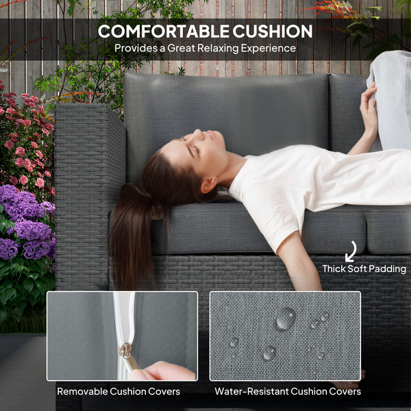 3 Seater Rattan and Wicker Sofa, Outdoor Garden Furniture with Cushion, Grey