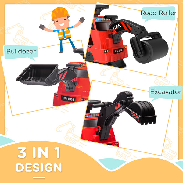 3 in 1 Rolling Compactor Excavator with Music, Red