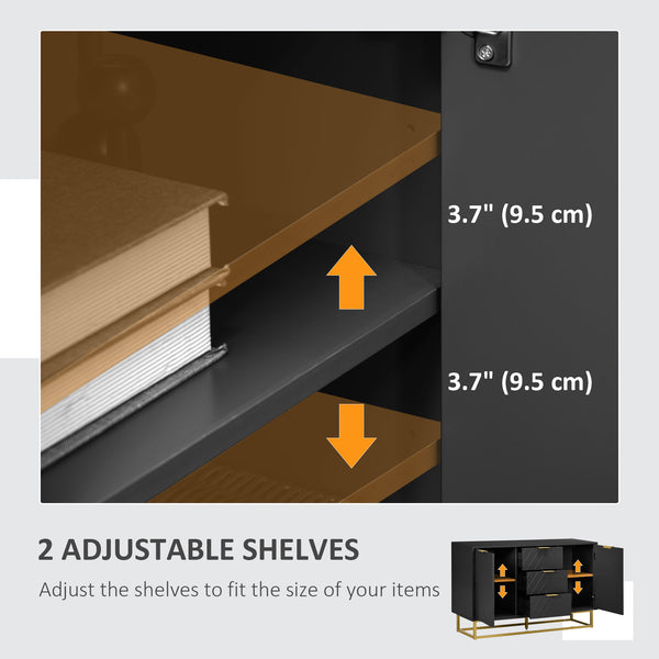 Storage sideboard with 3 drawers, adjustable shelves and doors, black