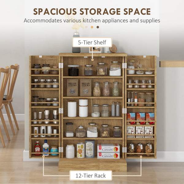 Rattan Storage Cabinet with 5-Tier Shelf and 12 Spice Racks