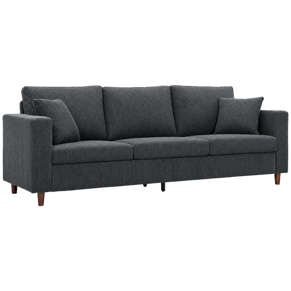 3-seater sofa with wide seat, in corduroy, spring cushions, dark grey