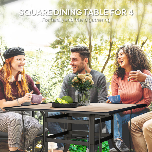 Square dining table with parasol hole and stainless steel frame